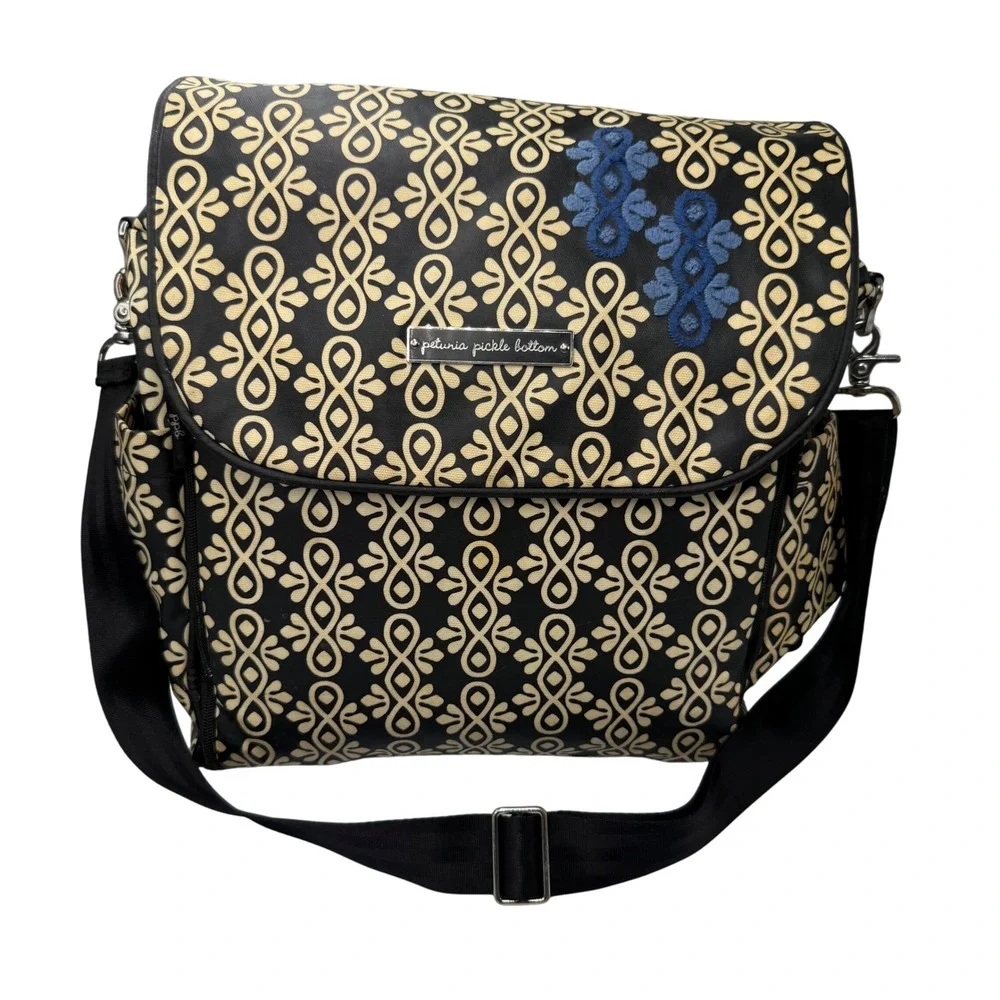 Petunia Pickle Bottom Boxy Backpack Diaper Bag Black‎ Tan Glazed Canvas Floral